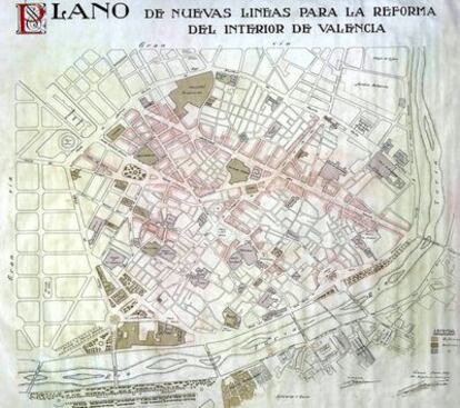 Plano de nuevas líneas para Valencia de Javier Goerlich, de 1929.