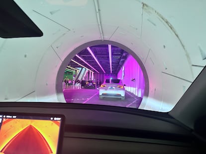 A Tesla exits the tunnel.