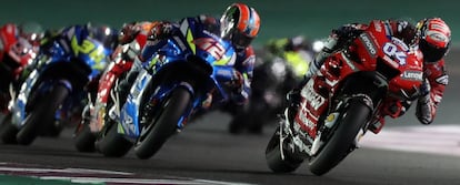 Dovizioso, Rins, Márquez y Mir en un momento de la carrera.