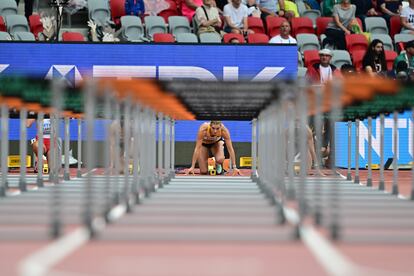 La atleta alemana Vanessa Grimm, durante la prueba de 100m vallas, el 19 de agosto.