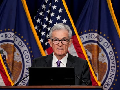 Jerome Powell, presidente de la Reserva Federal, en la rueda de prensa posterior a la reunión de política monetaria del pasado 20 de marzo.