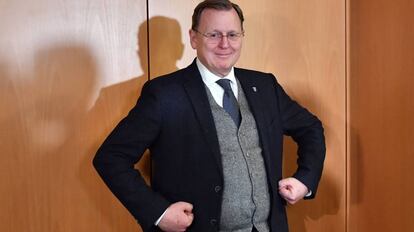 Bodo Ramelow, principal candidato del partido de izquierda Die Linke, este viernes en Erfurt.