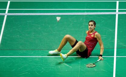 Carolina Marín, durante su partido frente a Nozomi Okuhara.
