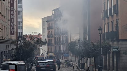 A zona afetada pela explosão, nesta quarta-feira em Madri.