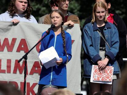 La Greta Thunberg interviene en una concentración de jóvenes contra el cambio climático en EE UU. 