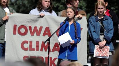 La Greta Thunberg interviene en una concentración de jóvenes contra el cambio climático en EE UU.