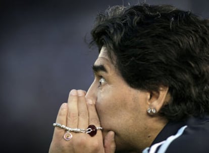 Diego Maradona, durante el partido del sábado pasado entre Argentina y Perú.