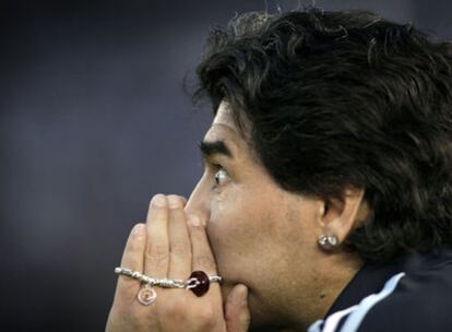 Diego Maradona, durante el partido del sábado pasado entre Argentina y Perú.