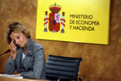 Elena Salgado, en la rueda de prensa que ofreció ayer.