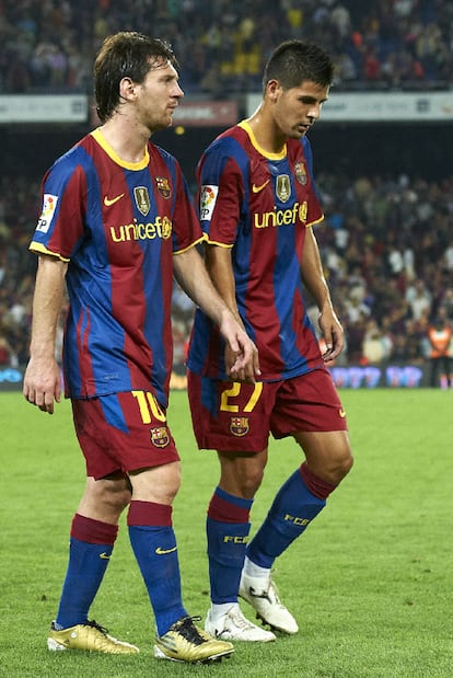 Messi y Nolito tras un partido.