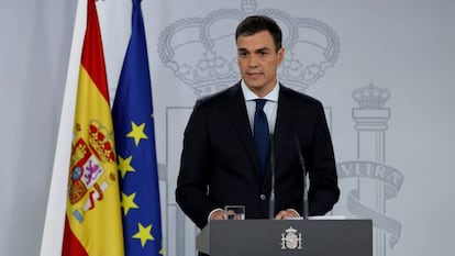 El presidente del Gobierno, Pedro Sánchez, en una rueda de prensa en La Moncloa.