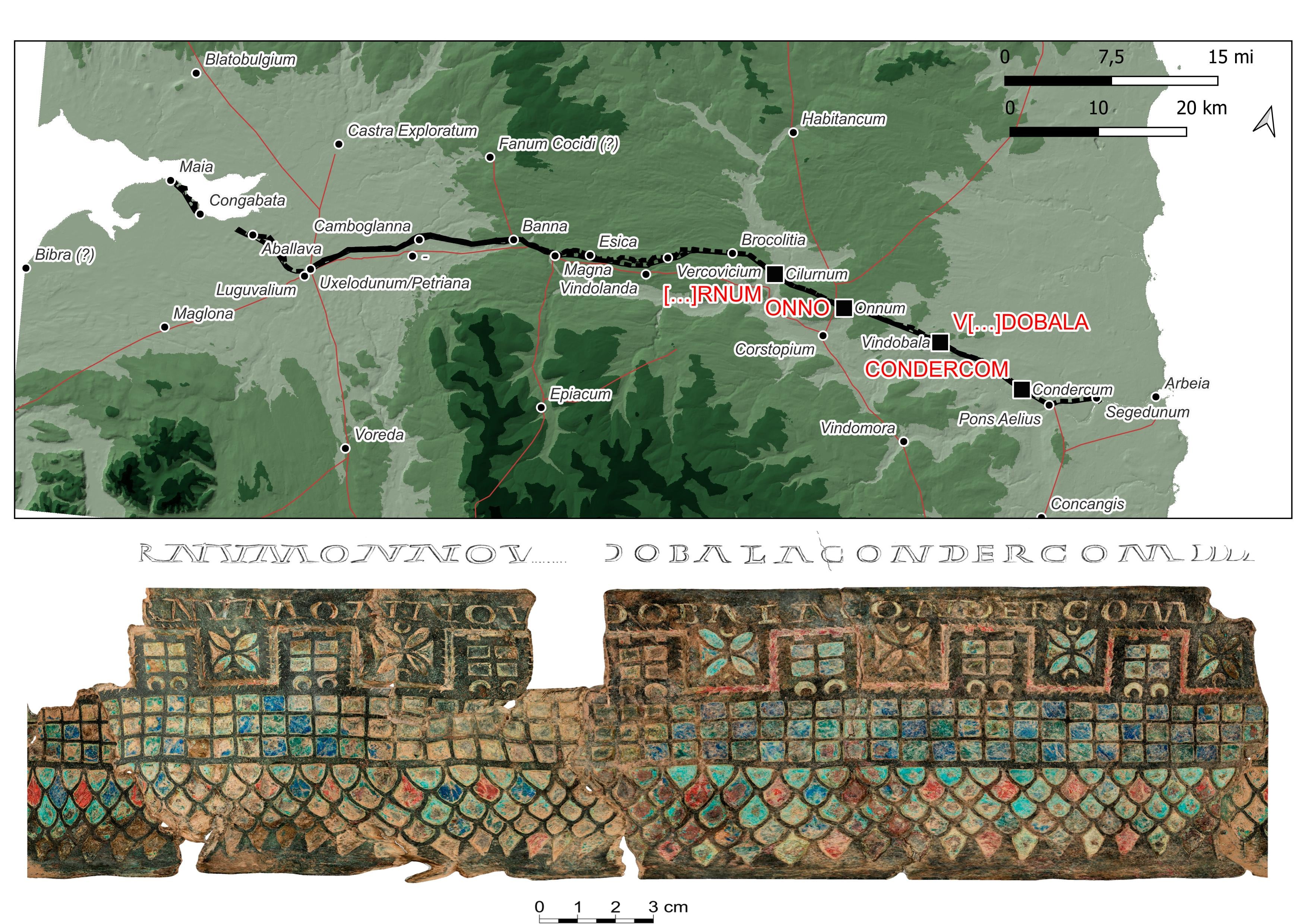 Gráfico del Muro de Adriano y su representación en la Copa de Berlanga.