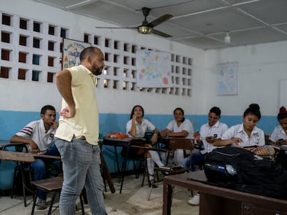 Estudiantes en una escuela de Sahagún (Colombia), en julio de 2023.