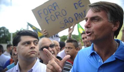 Bolsonaro, em marcha que pediu a intervenção militar no Brasil.