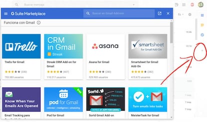 A la derecha el botón que nos acerca a las extensiones de Gmail