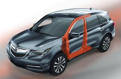 El Acura MDX, fabricado por Honda, con una imagen del nuevo arco de la puerta de una sola pieza y templado en caliente, lo que aumenta su resistencia con un peso muy bajo.