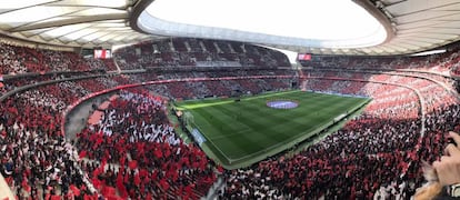 El Wanda Metropolitano, lleno, antes de un partido del Atlético de Madrid de LaLiga Santander.