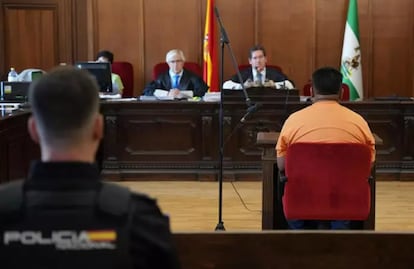 El hombre declarado culpable de asesinar a su pareja en 2022 por un juzgado popular, durante su declaración en la Audiencia de Sevilla. / EP