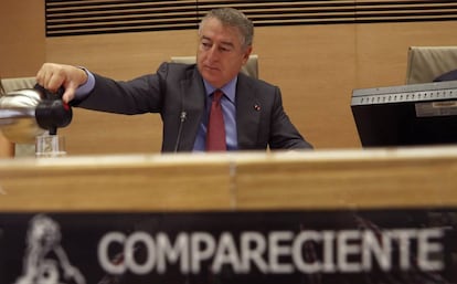 El presidente de RTVE, Jos&eacute; Antonio S&aacute;nchez, durante su comparecencia en el Congreso de los Diputados.