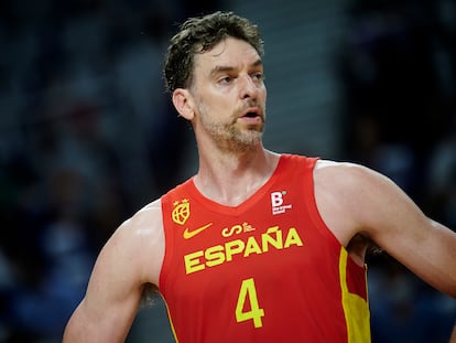 Pau Gasol durante un partido amistoso entre España e Irán, el 5 de julio en Madrid.