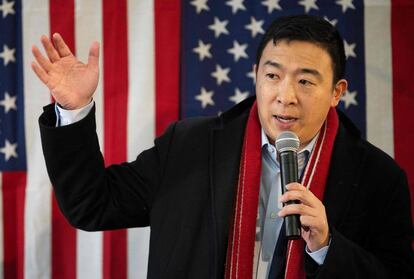 Andrew Yang, el 28 de enero en Iowa.