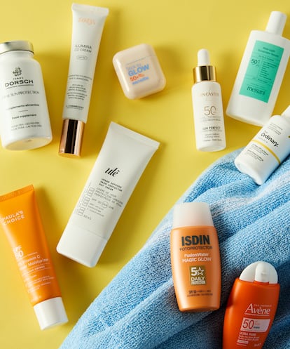 Oral Sun Protection de FARMA DORSCH, Ilumina CC Cream de TOTY, Stick to Glow de SENSILIS. En formato sérum: Sun Perfect Unifying Serum de LANCASTER, Aloe-lujah de MEISANI (en Miin-Cosmetics.com) y Sérum Filtres UV de THE ORDINARY. 5% Vitamin C de PAULA’S CHOICE, Urban Defense Skin Protector de ULÉ, Fusion Water Magic Glow de ISDIN y Ultra Fluid de AVÈNE.