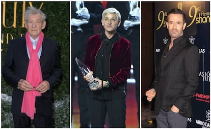 De izquierda a derecha, Ian McKellen, Ellen DeGeneres y Rupert Everett.