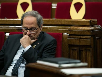 Quim Torra inside the Catalan parliament on Tuesday.