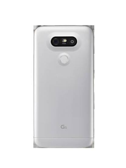 Trasera del LG G5 con el sensor de huellas/bot&oacute;n de encendido y la doble c&aacute;mara encima. 