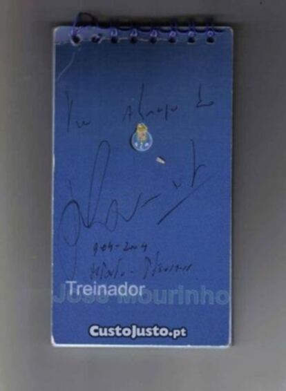 El cuaderno de Mourinho que se vende por 2.500 euros.