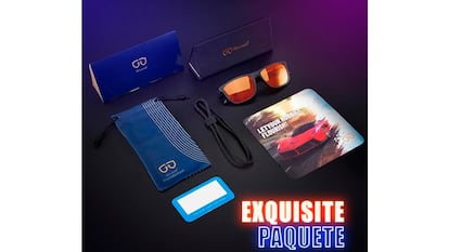 Gafas con bloqueo de luz azul sobre fondo blanco.