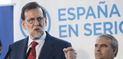 El presidente del Gobierno, Mariano Rajoy, durante su intervenci&oacute;n en un almuerzo del partido recientemente en Badajoz.