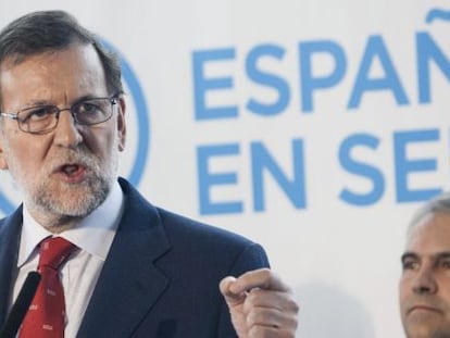 El presidente del Gobierno, Mariano Rajoy, durante su intervenci&oacute;n en un almuerzo del partido recientemente en Badajoz.