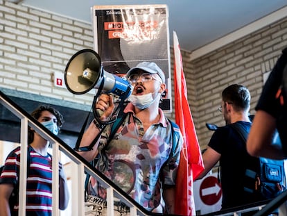 Protesta contra la falta de alojamiento para estudiantes en Groningen, Países Bajos, en 2019.