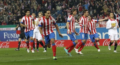 Radamel Falcao celebrates after opening the scoring on Sunday night. 