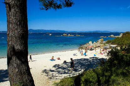 In San Vicente do Grove just as much as in Arosa island, the Galician coves are a highlight. The relevance of A Barcela (colloquially named the French cove), supported by a rocky point, is due to the glazed sand and the natural cover that it draws into the estuary, used as anchorage for dornas, a type of boat originated from primitive Norman ships. A seductive invitation to sunbathe between eye-catching crags, in front of the houses that now occupy what once was a sardine salting factory from the mid-19th century. Another curiosity in A Barcela is the turquoise water. You can also nap under the pine trees of the adjoining Berreiriño cove, in bacchanal bliss with the Atlantic. The nearby Parilla Tango restaurant, an Argentine grill set in the sand that also serves as a beach-hut bar, is a good option for food. Accessibility: In O Grove, just leave the Área Grande exit to your right and pass San Vicente church, and you’ll see the parking area to your left. From there you’re 200 meters away from the sea.