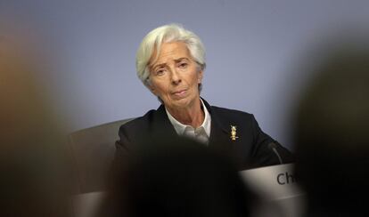 Christine Lagarde, presidenta del Banco Central Europeo, en la sede del organismo en Fráncfort.
