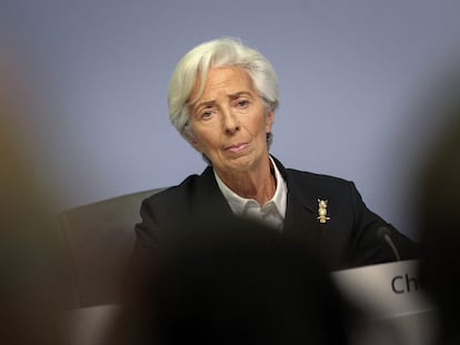 Christine Lagarde, presidenta del Banco Central Europeo, en la sede del organismo en Fráncfort.