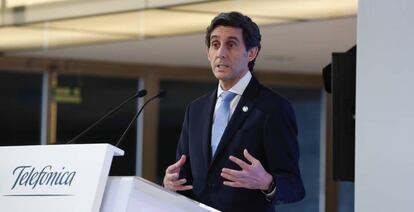 José María Álvarez-Pallete, durante la presentación de resultados de Telefónica. 