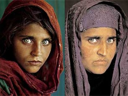 Sharbat Gula, hace 17 años (arriba), y en la actualidad.