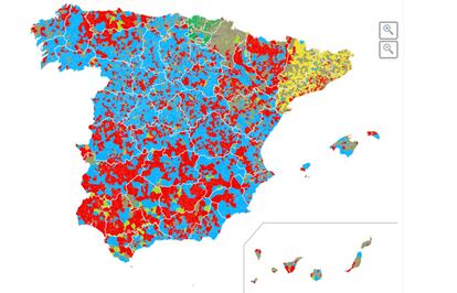 Consulta en este mapa los partidos más votados en todos los Ayuntamientos de España.
