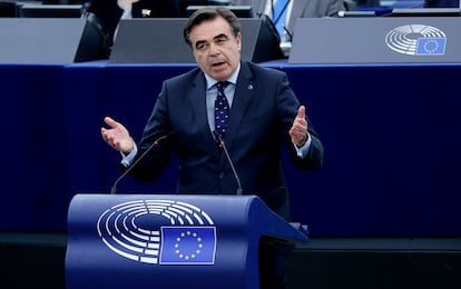 El vicepresidente de la Comisión Europea Margaritis Schinás en el Parlamento europeo en Estrasburgo (Francia) este martes.