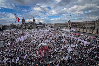 Vista panorámica del Zócalo, durante el mensaje de Claudia Sheinbaum.