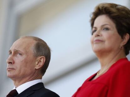 Os presidentes Putin e Rousseff no Pal&aacute;cio do Planalto, em Bras&iacute;lia.