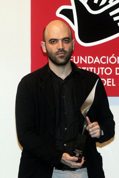 Roberto Saviano, tras recibir anoche el premio Tomás y Valiente.