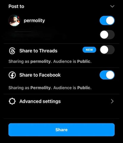 Compartir entre Instagram y Threads