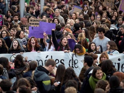 Manifestación feminista del pasado 8 de marzo en Barcelona para denunciar la discriminación de la mujer en todos los ámbitos.