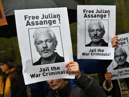 Manifestación en apoyo de Julian Assange, en Londres, el 21 de octubre de  2019.