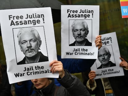 Manifestación en apoyo de Julian Assange, en Londres, el 21 de octubre de  2019.
