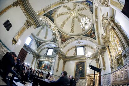 La capilla de la Comuni&oacute;n de la iglesia de San Nicol&aacute;s, en Valencia, durante de la presentaci&oacute;n de los trabajos de rehabilitaci&oacute;n.  
 